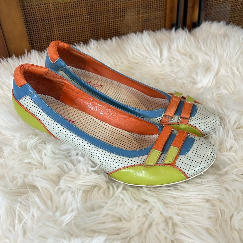 Miz Mooz Colorblock Perforated Leather Round Toe Kitten Heel Pump